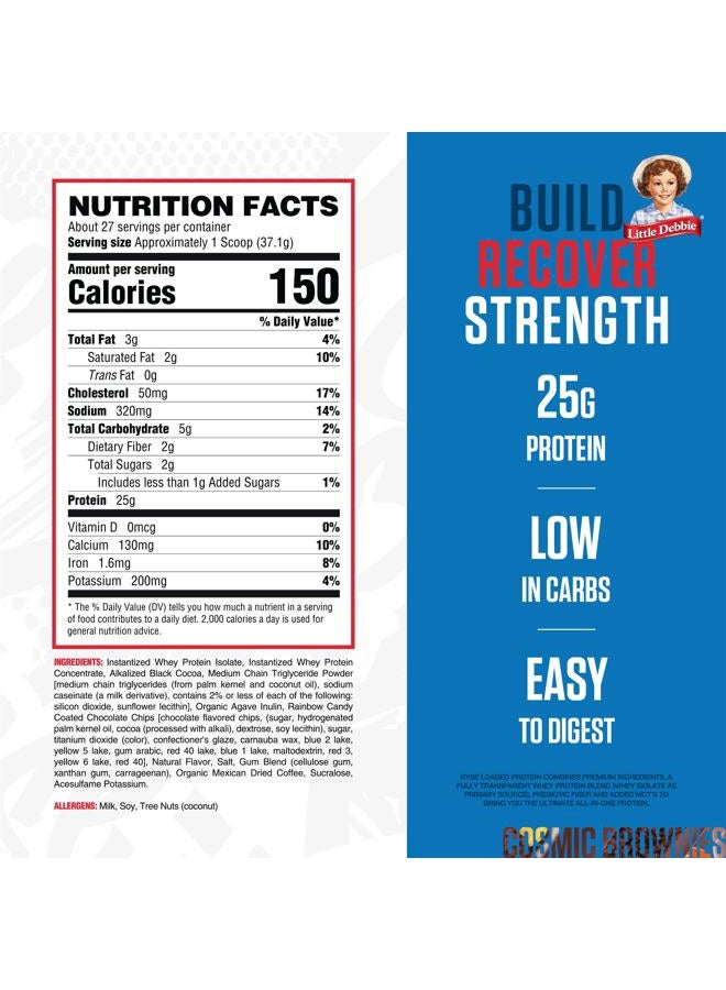RYSE Up Supplements RYSE Loaded Protein Powder - Little Debbie Cosmic Brownie - 25g Whey Protein Isolate & Concentrate with Prebiotic Fiber & MCTs - Low Carb, Low Sugar, Digestive-Friendly - 54 Servings / 4 lb Tub - Image 2