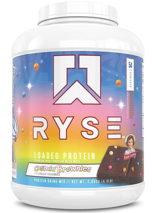 RYSE Up Supplements RYSE Loaded Protein Powder - Little Debbie Cosmic Brownie - 25g Whey Protein Isolate & Concentrate with Prebiotic Fiber & MCTs - Low Carb, Low Sugar, Digestive-Friendly - 54 Servings / 4 lb Tub - Image 1