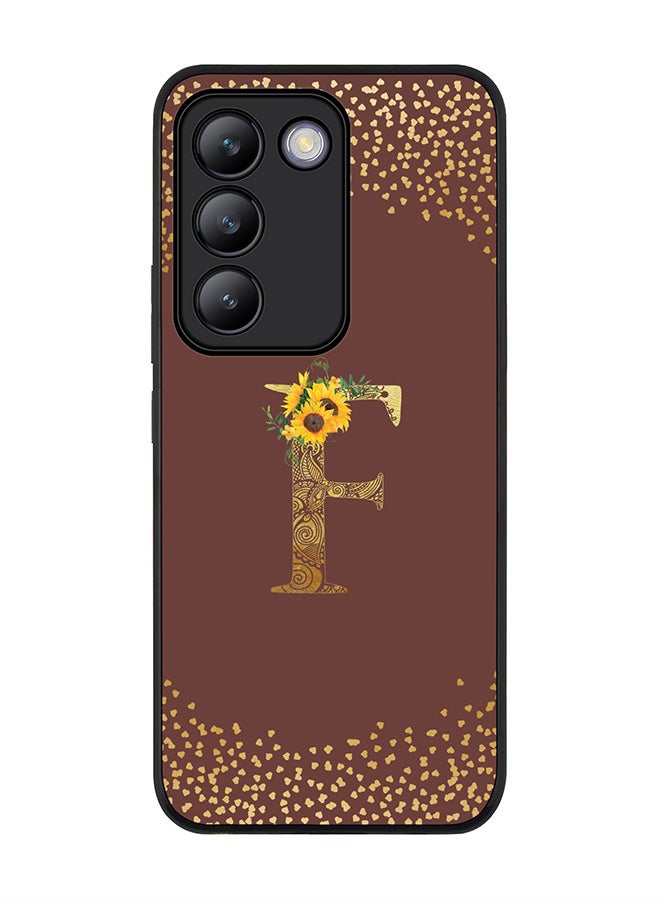 Stylizedd Rugged Black edge case for Vivo V30 Lite 5G, Flexible Cover -  Custom Monogram Initial Letter Mandala Floral Pattern Alphabet - F  (Brown ) - Image 1