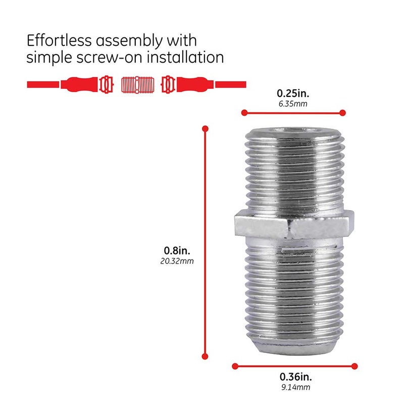 GE Coaxial Cable Extension Adapter Couplers, 2-Pack, Works on F-Type RG59 RG6 Coax Cables, Connects Two Coaxial Cables to Extend Length, Female-to-Female Connectors, 23203 - Image 2