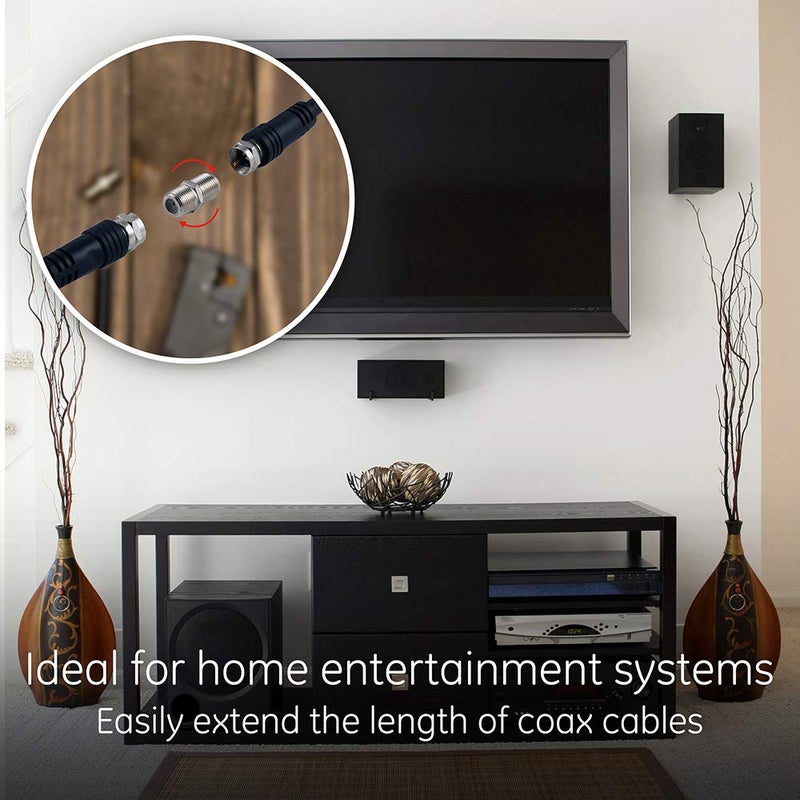 GE Coaxial Cable Extension Adapter Couplers, 2-Pack, Works on F-Type RG59 RG6 Coax Cables, Connects Two Coaxial Cables to Extend Length, Female-to-Female Connectors, 23203 - Image 4