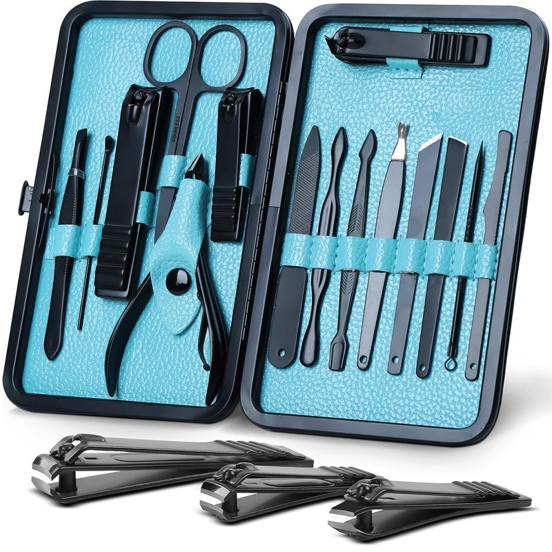 Utopia Care - Manicure Kit for Women and Men, 15-Pcs Manicure Set with Nail Clippers or Nail Kit Includes Fingernail & Toenail Clippers, Pedicure Kit with Luxurious Travel Case - Black