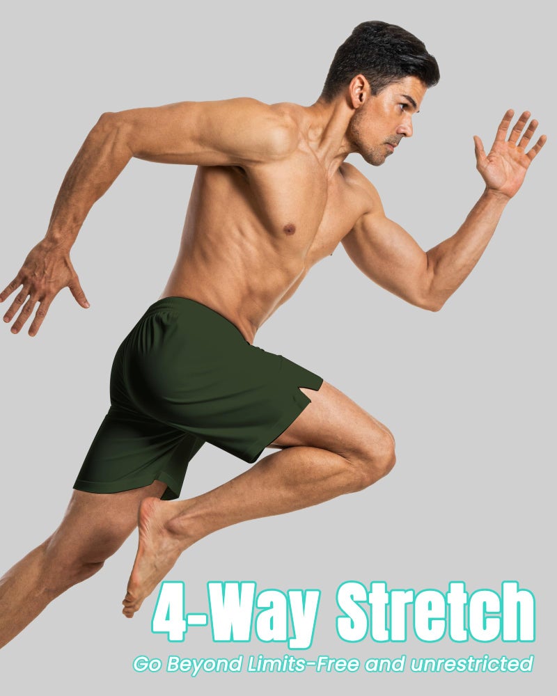 Yufawow 7 Inch 7in Men Swim Trunks Compression Liner Quick Dry Drawstring Male Swimwear Swimsuit Swimtrunks Boardshorts Bathing Suit Fair Beach Water Shorts Zipper Mesh Pocket Lined Inseam Harbor Olive Green - Image 4