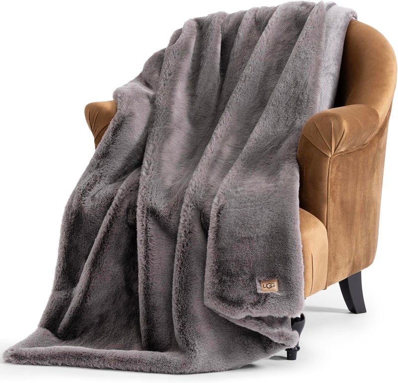 UGG Euphoria Plush Faux Fur Throw Blanket, Oversized Soft Throw for Bed or Couch, Luxury Bedroom Decor, Holiday Blankets, Machine Washable, 50-inch x 70-inch, Charcoal Grey - Image 1