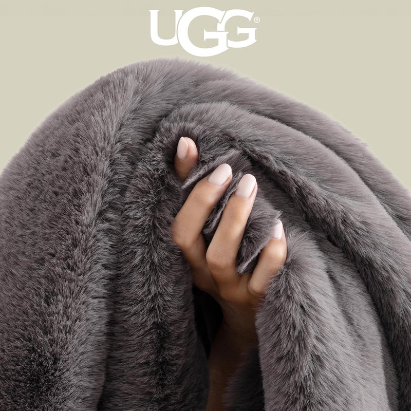 UGG Euphoria Plush Faux Fur Throw Blanket, Oversized Soft Throw for Bed or Couch, Luxury Bedroom Decor, Holiday Blankets, Machine Washable, 50-inch x 70-inch, Charcoal Grey - Image 4