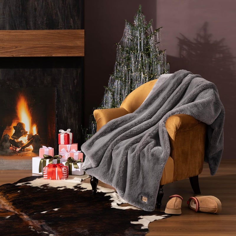 UGG Euphoria Plush Faux Fur Throw Blanket, Oversized Soft Throw for Bed or Couch, Luxury Bedroom Decor, Holiday Blankets, Machine Washable, 50-inch x 70-inch, Charcoal Grey - Image 2