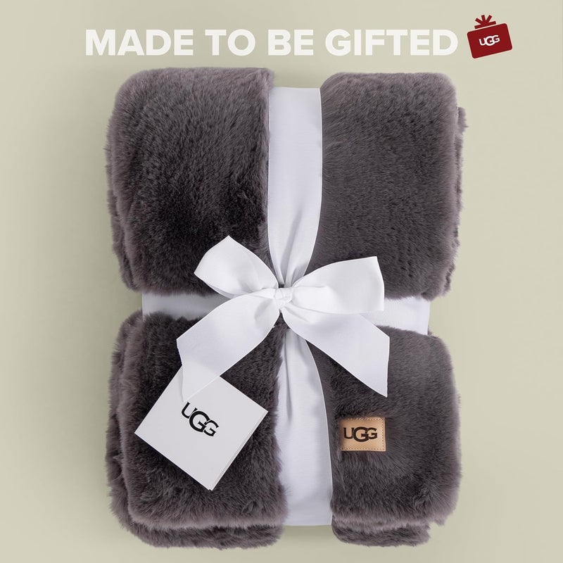 UGG Euphoria Plush Faux Fur Throw Blanket, Oversized Soft Throw for Bed or Couch, Luxury Bedroom Decor, Holiday Blankets, Machine Washable, 50-inch x 70-inch, Charcoal Grey - Image 3