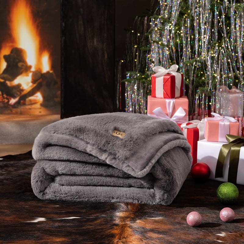 UGG Euphoria Plush Faux Fur Throw Blanket, Oversized Soft Throw for Bed or Couch, Luxury Bedroom Decor, Holiday Blankets, Machine Washable, 50-inch x 70-inch, Charcoal Grey - Image 5