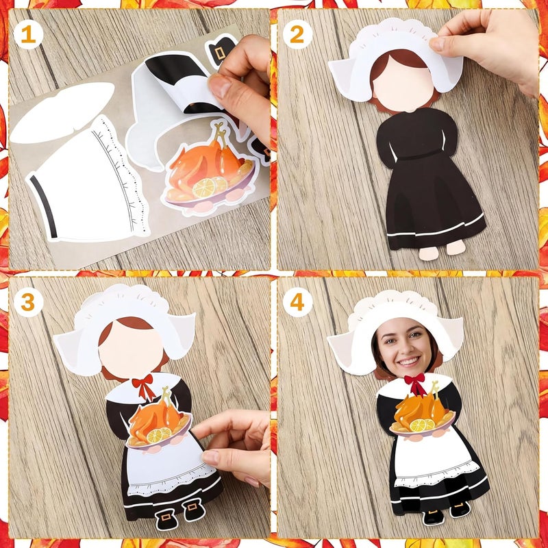 كونكلاي Qunclay 48 Sets Thanksgiving Pilgrim Boy and Girl Picture Frame Crafts Thanksgiving DIY Picture Frame Craft Kits Make Your Own Photo Frame Kit Ornaments for Party Supplies Gift Home Activities Decor - Image 4