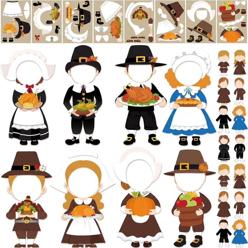 كونكلاي Qunclay 48 Sets Thanksgiving Pilgrim Boy and Girl Picture Frame Crafts Thanksgiving DIY Picture Frame Craft Kits Make Your Own Photo Frame Kit Ornaments for Party Supplies Gift Home Activities Decor - Image 1