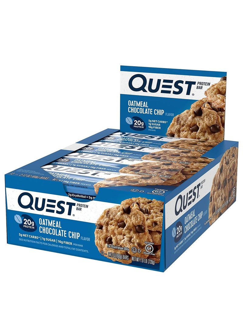 QUEST NUTRITION - Quest Nutrition Oatmeal Chocolate Chip Protein Bar 12 Count - Image 1