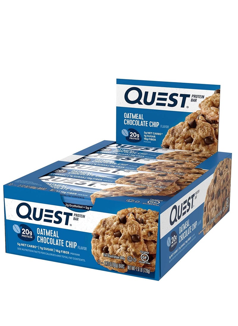 QUEST NUTRITION - Quest Nutrition Oatmeal Chocolate Chip Protein Bar 12 Count - Image 1