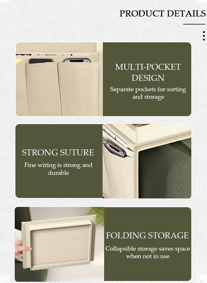 DUNISO Sofa Armrest Organizer With A Top Tray Chair Arm TV Remote Holder for Recliner Couch Armchair Caddy Bedside Storage Pockets Bag for Cellphone Tablet Book Magazines  Holder Pouch - Image 3