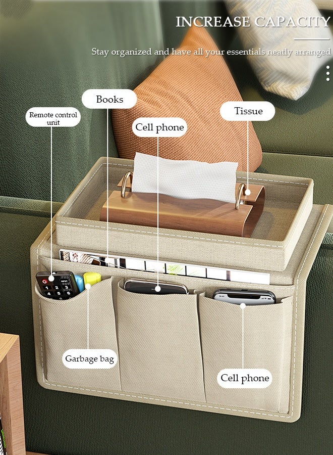 DUNISO Sofa Armrest Organizer With A Top Tray Chair Arm TV Remote Holder for Recliner Couch Armchair Caddy Bedside Storage Pockets Bag for Cellphone Tablet Book Magazines  Holder Pouch - Image 4