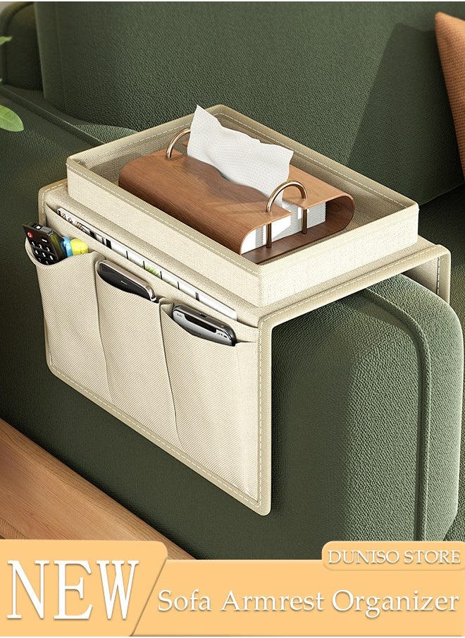 DUNISO Sofa Armrest Organizer With A Top Tray Chair Arm TV Remote Holder for Recliner Couch Armchair Caddy Bedside Storage Pockets Bag for Cellphone Tablet Book Magazines  Holder Pouch  - Image 1