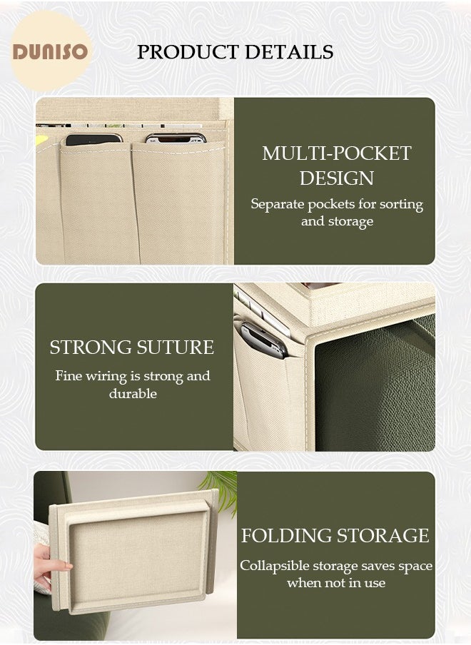 DUNISO Sofa Armrest Organizer With A Top Tray Chair Arm TV Remote Holder for Recliner Couch Armchair Caddy Bedside Storage Pockets Bag for Cellphone Tablet Book Magazines  Holder Pouch  - Image 3