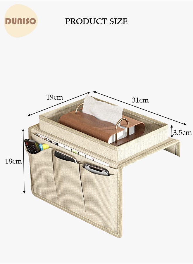 DUNISO Sofa Armrest Organizer With A Top Tray Chair Arm TV Remote Holder for Recliner Couch Armchair Caddy Bedside Storage Pockets Bag for Cellphone Tablet Book Magazines  Holder Pouch  - Image 4