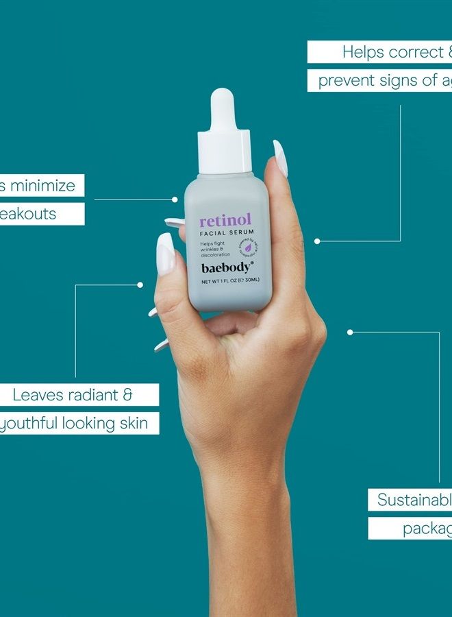 Baebody سيروم الوجه الموضعي ريتينول الحائز على إشادة نقدية مع فيتامين E، حمض الهيالورونيك، زيت الجوجوبا، 1 أونصة - Image 3