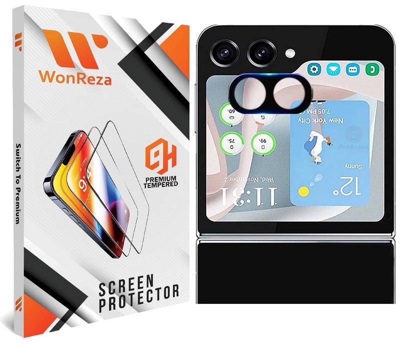 WonReza Back Camera Glass Protector for Samsung Z Flip 6 5G [3D Premium] Camera Lens Protector Guard (Black) - Image 1