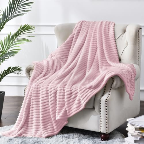 BEDELITE Fleece Blanket Twin Size 3D Ribbed Jacquard Soft and Warm Decorative Fuzzy Blankets Cozy Fluffy Plush Lightweight Throw Blankets for Couch Bed SofaCherry Blossom 60x80 inches - Image 3