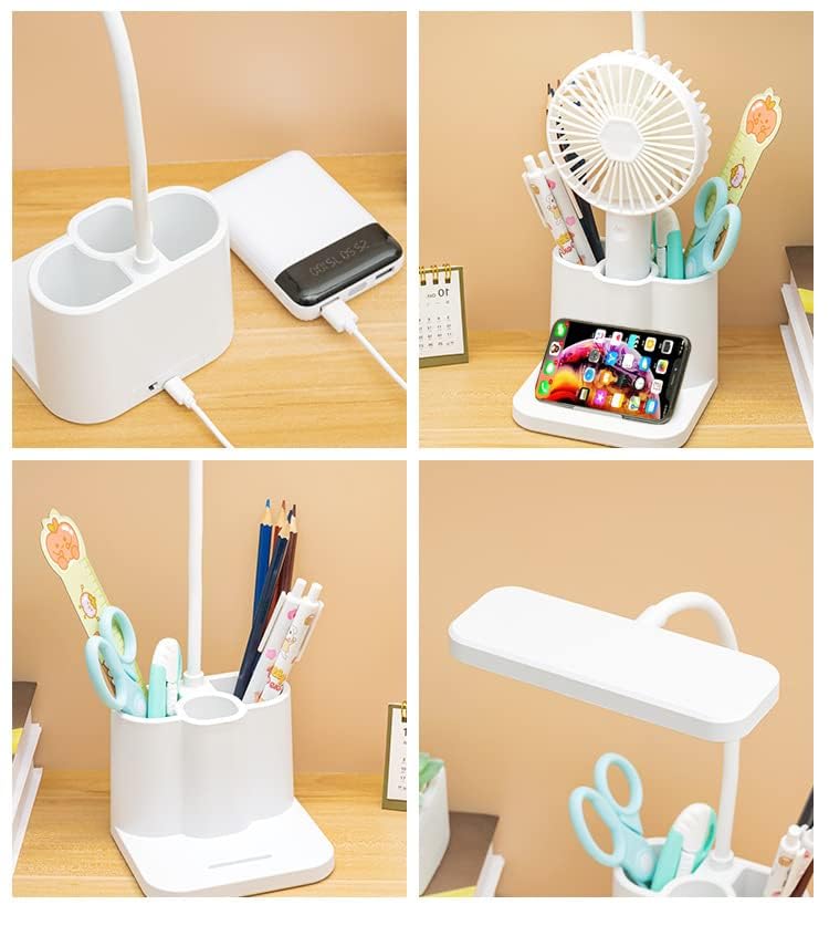 Rylan Acrylonitrile Butadiene Styrene 3 Color Table Lamp Rechargeable for Study with Phone Holder Flexible Arm LED Touch Light with Stepless Dimming Desk Lamps with Pen Holder White - Image 4