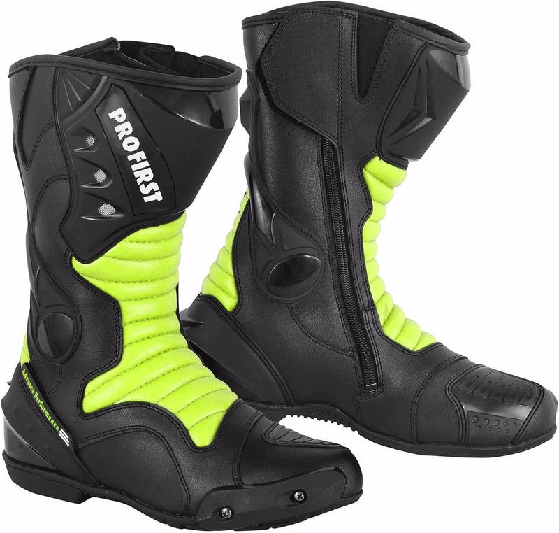 PROFIRST Waterproof Motorbike Leather Boots with Armored Protection - Green, Size 9 - Image 1