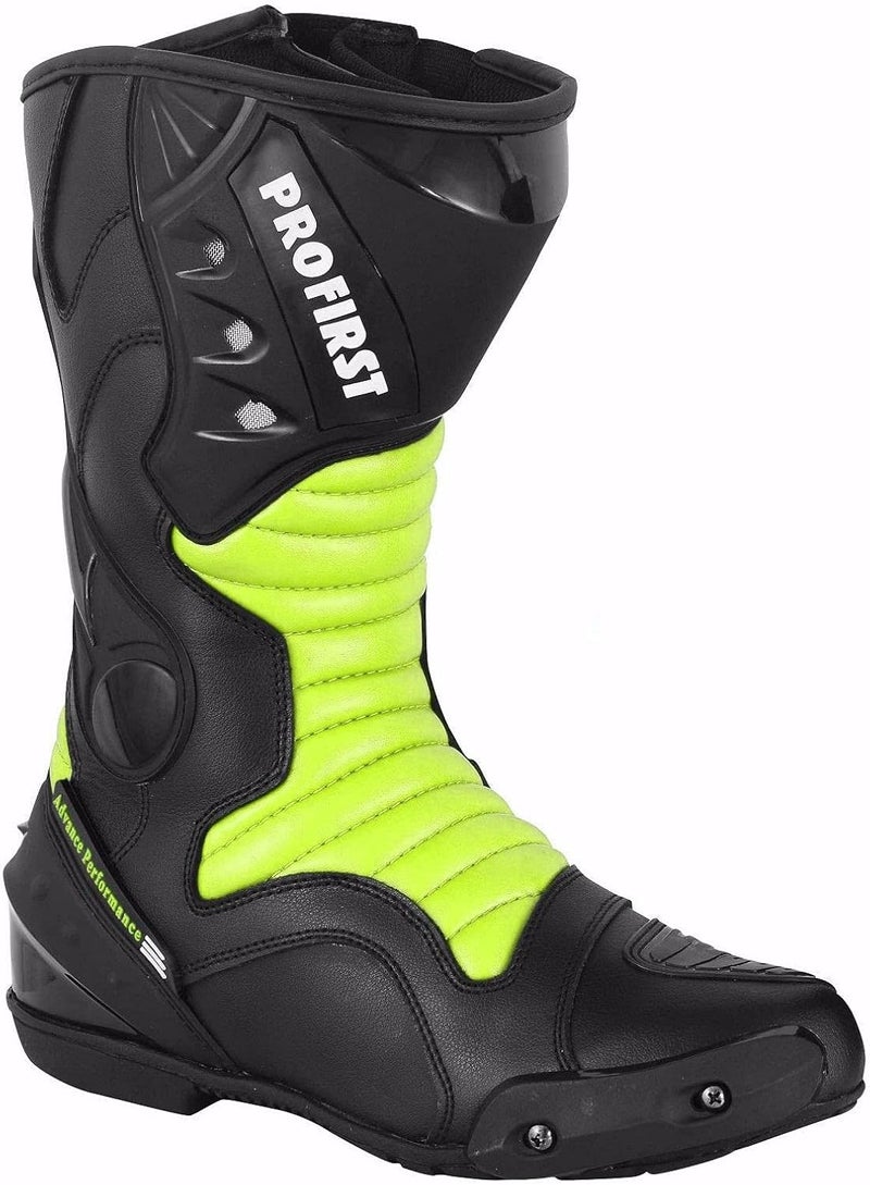 PROFIRST Waterproof Motorbike Leather Boots with Armored Protection - Green, Size 9 - Image 2