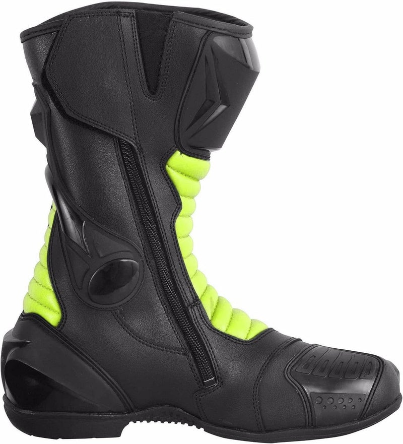 PROFIRST Waterproof Motorbike Leather Boots with Armored Protection - Green, Size 9 - Image 5