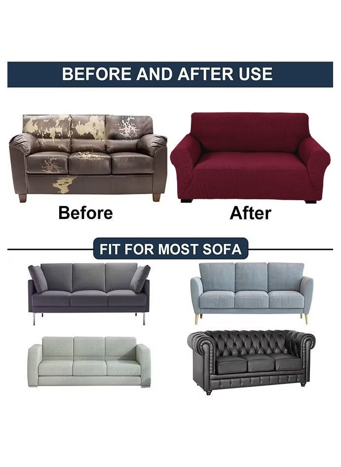 Fabienne Stretch Fit 4-Seater Sofa Cover Soft Brushed Fabric Couch Cover Exquisitely Full Coverage Furniture Protector Slipcover Four Seater Fits on Standard and Recliner Sofa 235-300cm Size Black  - Image 4