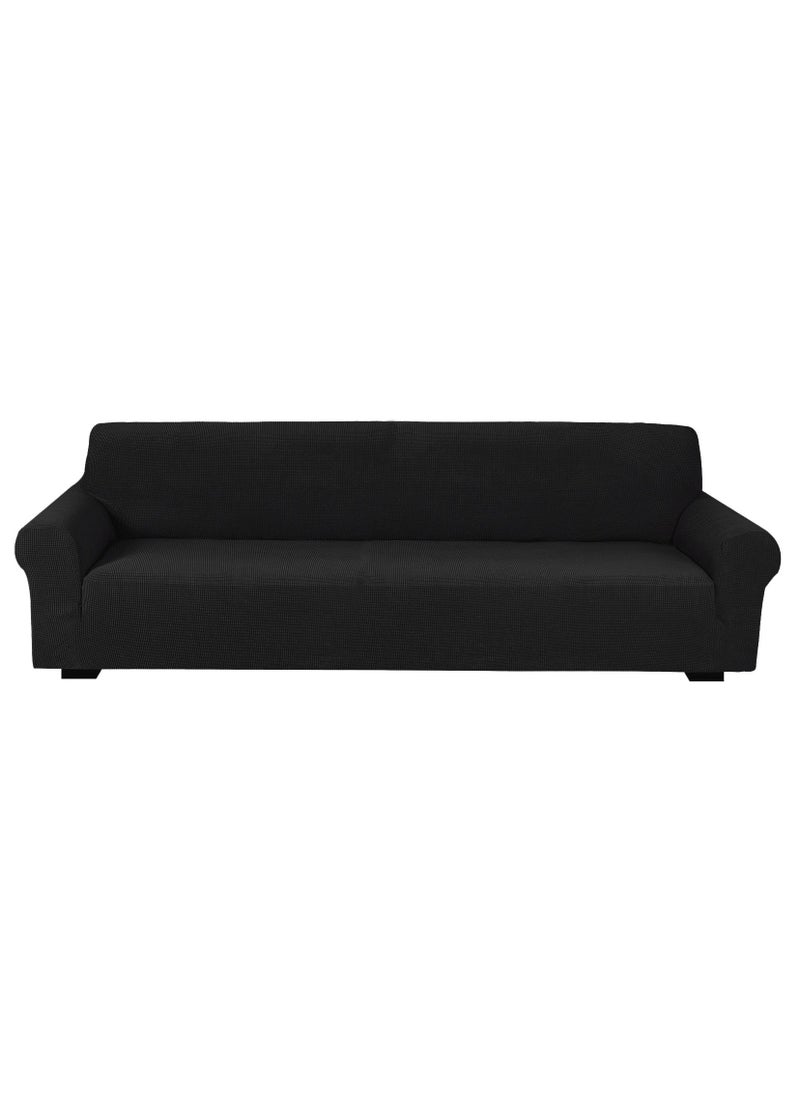 Fabienne Stretch Fit 4-Seater Sofa Cover Soft Brushed Fabric Couch Cover Exquisitely Full Coverage Furniture Protector Slipcover Four Seater Fits on Standard and Recliner Sofa 235-300cm Size Black  - Image 1