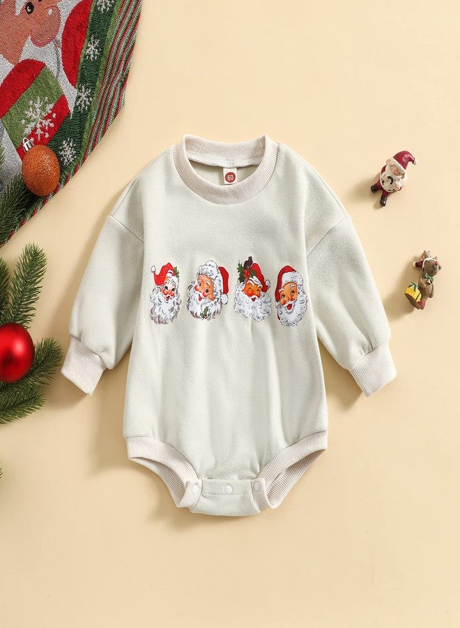 MERSARIPHY Baby Christmas Clothes Baby Boy Girl Sweatshirt Romper Santa Baby Romper Tops Fall Winter Outfits (White Four Santa, 6-12 Months) - Image 2