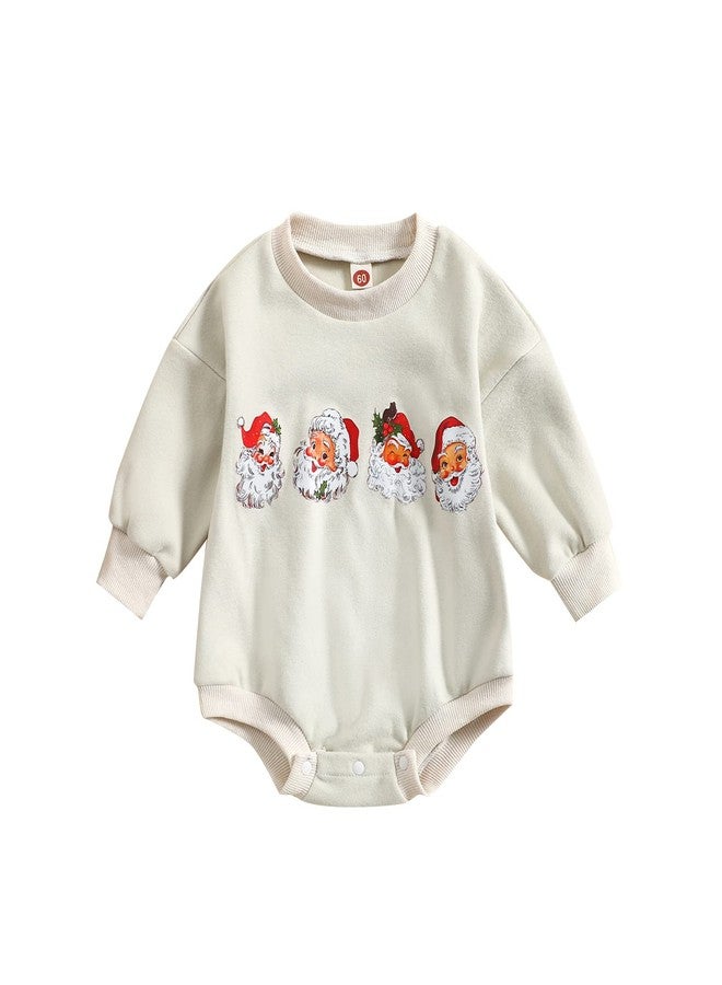MERSARIPHY Baby Christmas Clothes Baby Boy Girl Sweatshirt Romper Santa Baby Romper Tops Fall Winter Outfits (White Four Santa, 6-12 Months) - Image 1