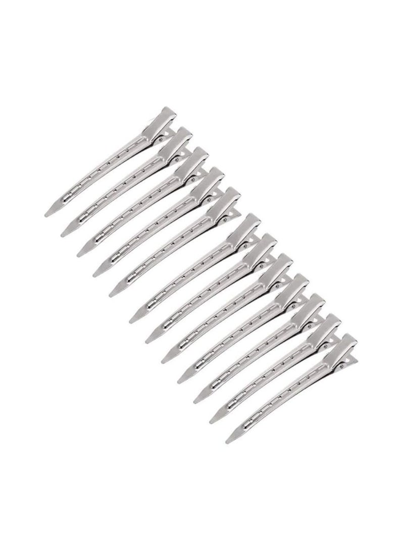 HotsUAE - 12 Packs Duck Bill Clips, 9cm Rustproof Metal Alligator Curl Clips with Holes for Hair Styling, Hair Coloring, Silver - Image 1