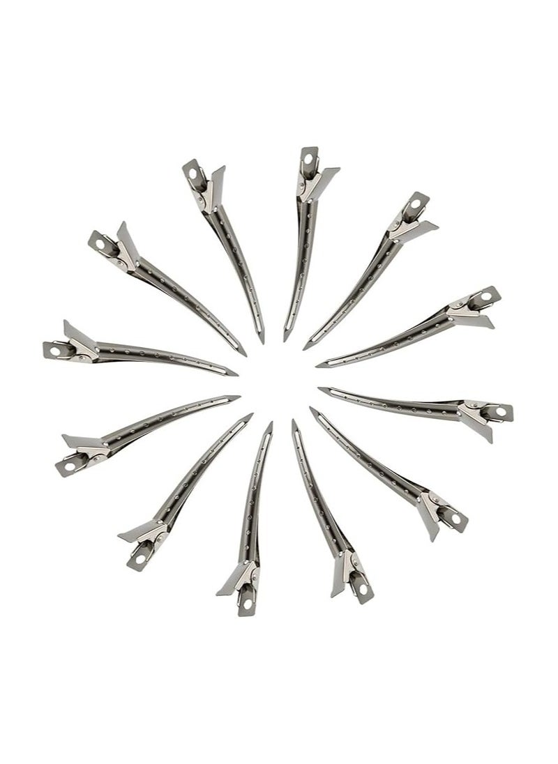 HotsUAE - 12 Packs Duck Bill Clips, 9cm Rustproof Metal Alligator Curl Clips with Holes for Hair Styling, Hair Coloring, Silver - Image 1