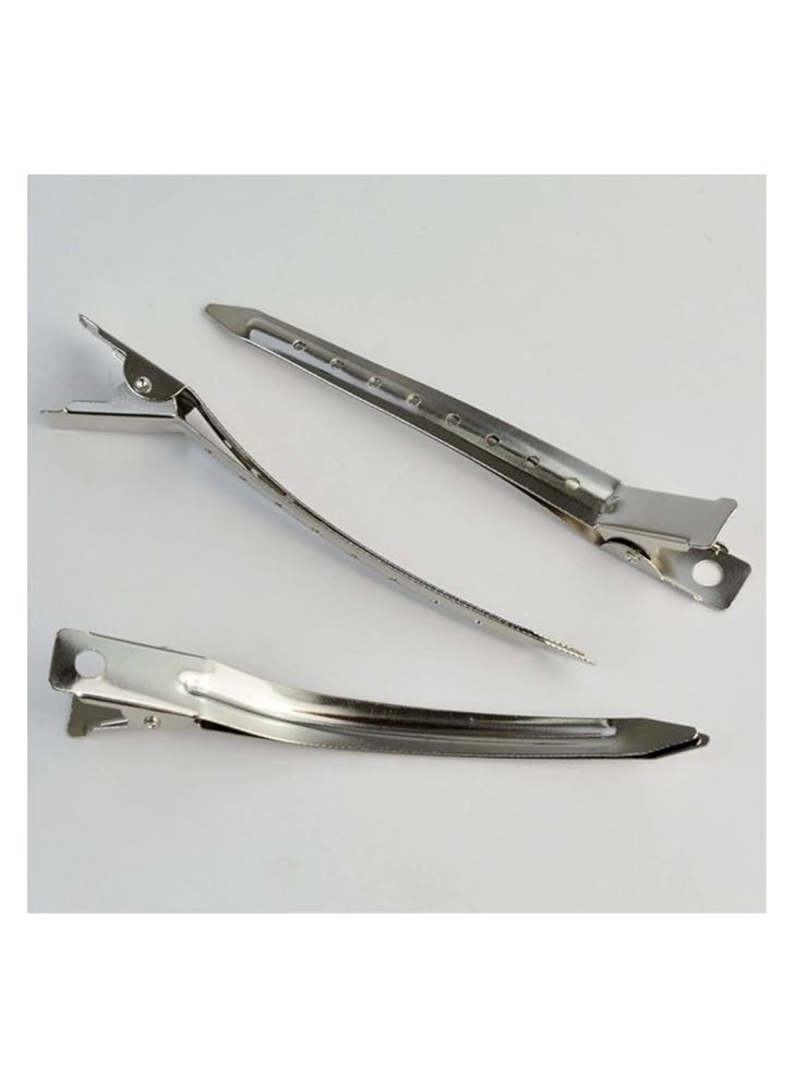 HotsUAE - 12 Packs Duck Bill Clips, 9cm Rustproof Metal Alligator Curl Clips with Holes for Hair Styling, Hair Coloring, Silver - Image 1