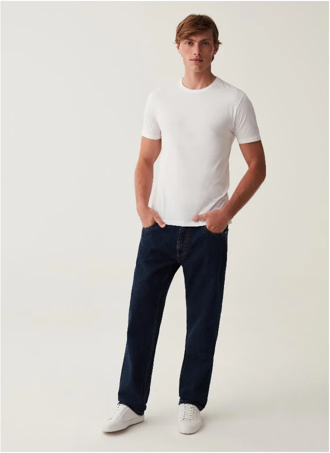 او في اس Regular-fit acid-wash jeans with five pockets