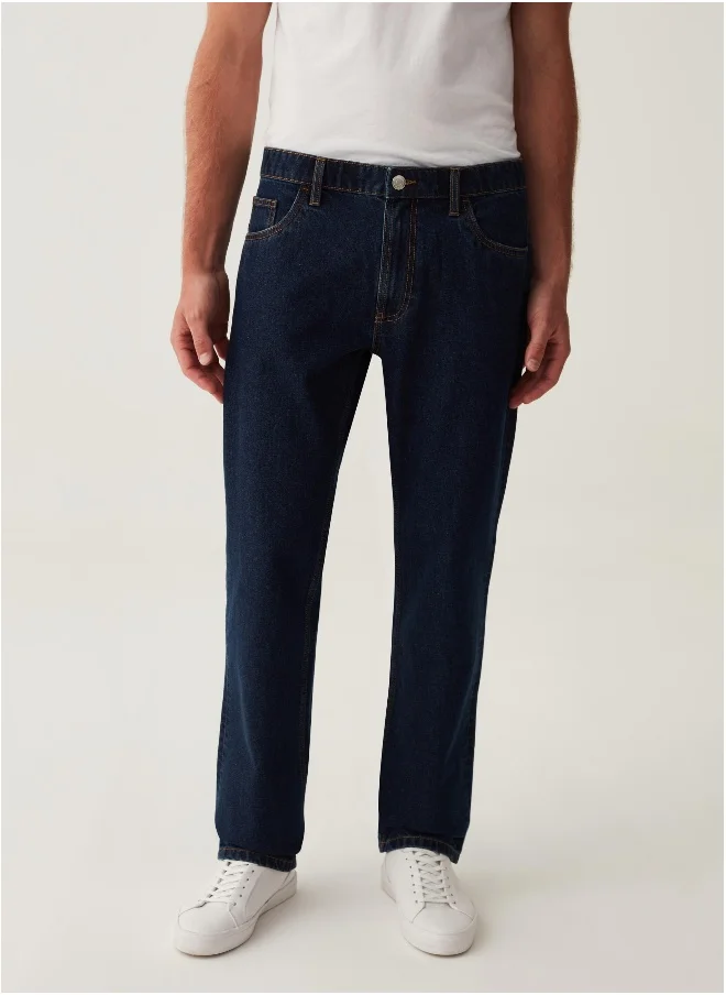او في اس Regular-fit acid-wash jeans with five pockets