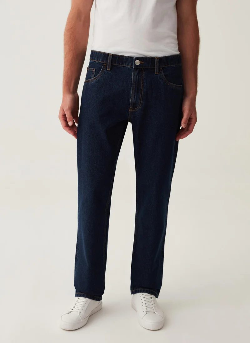 او في اس Regular-fit acid-wash jeans with five pockets