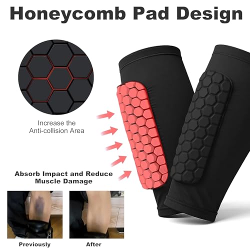 mgmooa Soccer Shin Defender Shin Guards Pads for Kids, Youth Adult, Football Calf Compression Sleeve with Honeycomb Pads, Shin Guard Soccer Sleeves for Boys, Girls, Support for Skiing Basketball Boxing 2pcs - Image 4