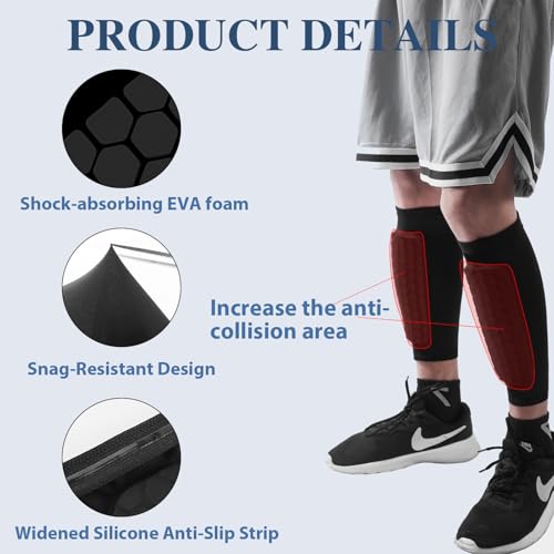 mgmooa Soccer Shin Defender Shin Guards Pads for Kids, Youth Adult, Football Calf Compression Sleeve with Honeycomb Pads, Shin Guard Soccer Sleeves for Boys, Girls, Support for Skiing Basketball Boxing 2pcs - Image 5