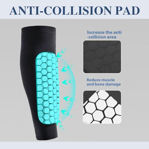 mgmooa Soccer Shin Defender Shin Guards Pads for Kids, Youth Adult, Football Calf Compression Sleeve with Honeycomb Pads, Shin Guard Soccer Sleeves for Boys, Girls, Support for Skiing Basketball Boxing 2pcs - Image 3