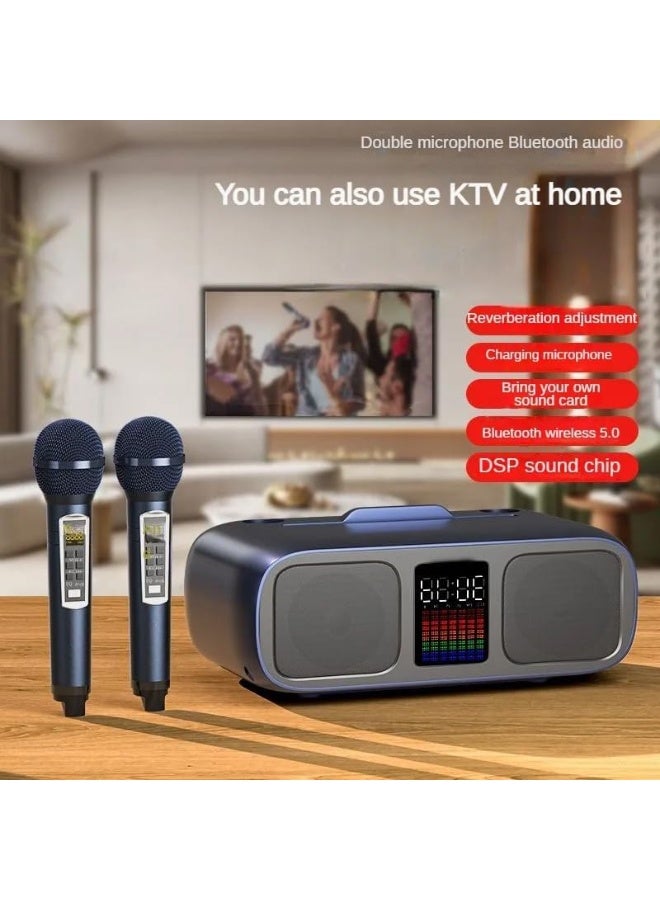 MUNTAQI S39 Karaoke Speaker with Dual Horns & Wireless Microphones, Portable Bluetooth Karaoke Machine for Adults & Kids, Home Party Entertainment System with Deep Bass, LED Lights, AUX/USB/TF Card Support - Image 4