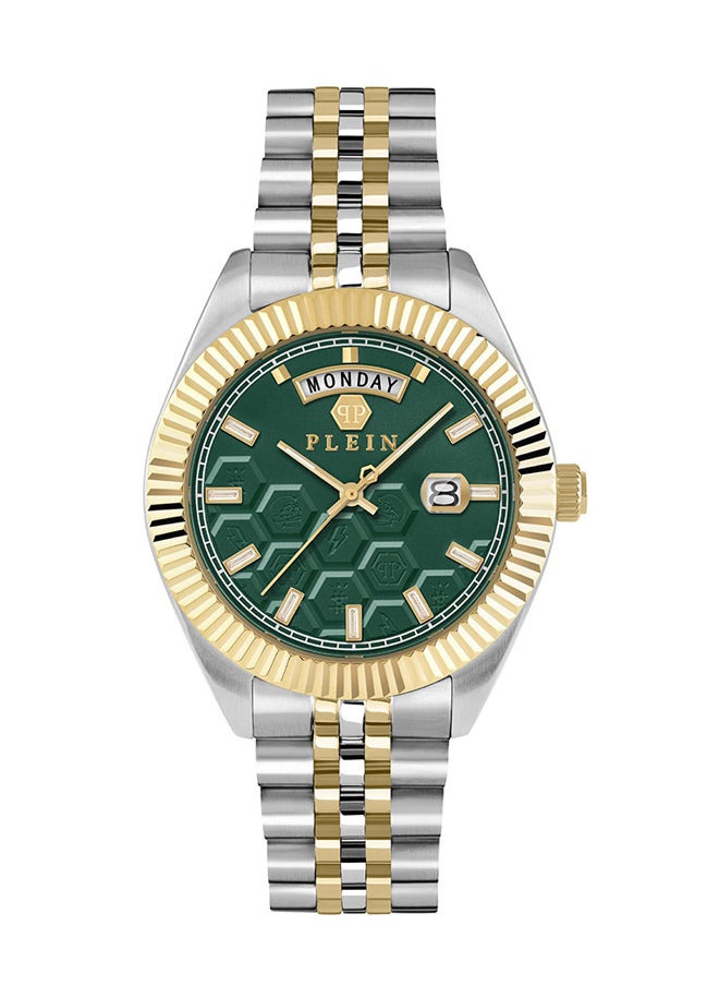 PHILIPP PLEIN - DATE SUPERLATIVE GENT Quartz Watch, Green Honeycomb Dial, Dual-Tone Stainless Steel Bracelet, 42mm - Image 1