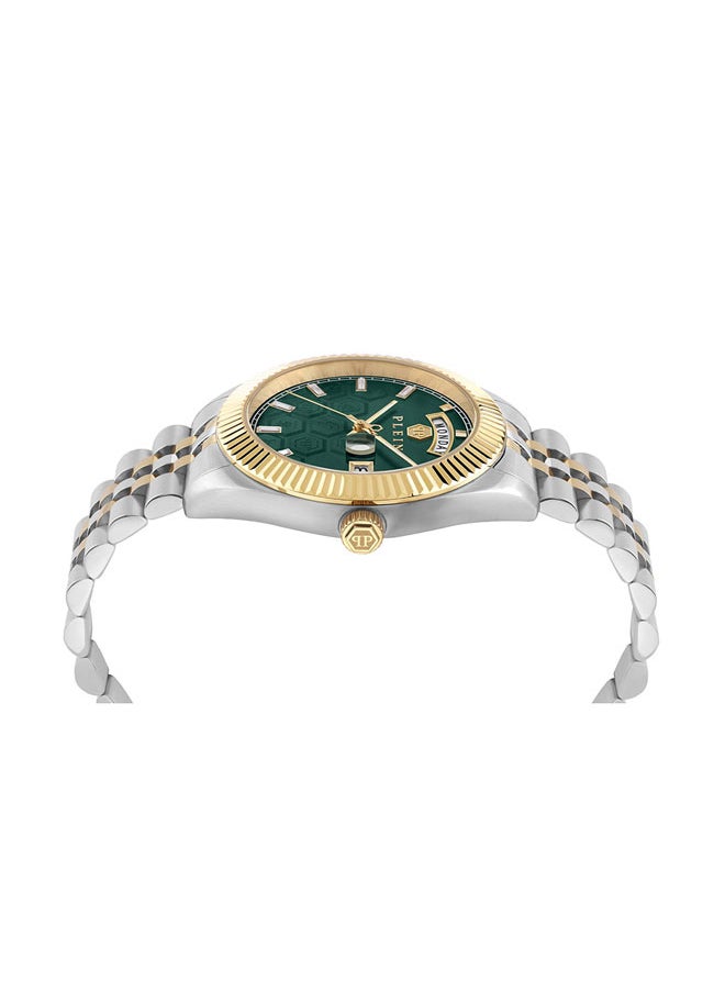 PHILIPP PLEIN - DATE SUPERLATIVE GENT Quartz Watch, Green Honeycomb Dial, Dual-Tone Stainless Steel Bracelet, 42mm - Image 1