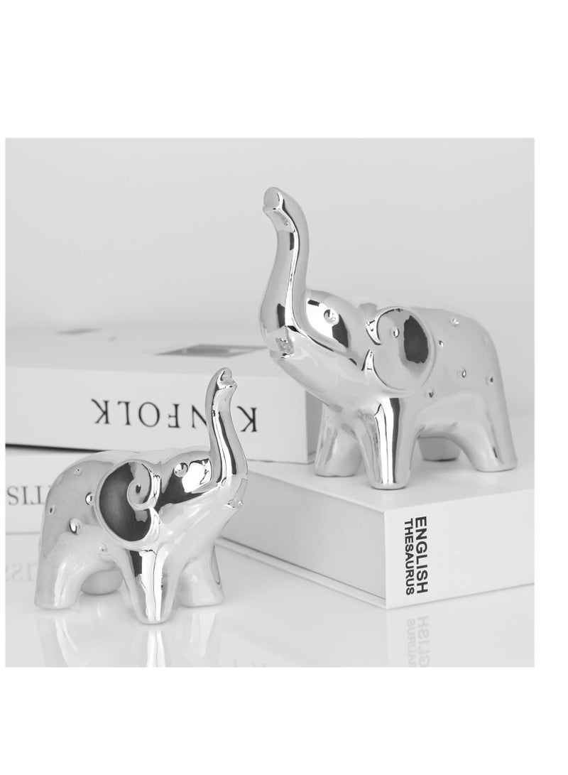 Raxoom A Pair Elephant Statue Home Decor,Modern Style Figurines,Sculpture for ​Office Desktop Bookshelf Living Room (Ceramics Silver) - Image 1
