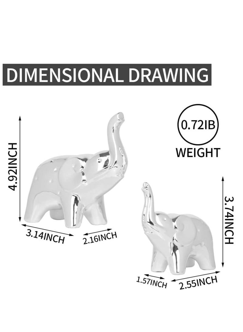 Raxoom A Pair Elephant Statue Home Decor,Modern Style Figurines,Sculpture for ​Office Desktop Bookshelf Living Room (Ceramics Silver) - Image 2