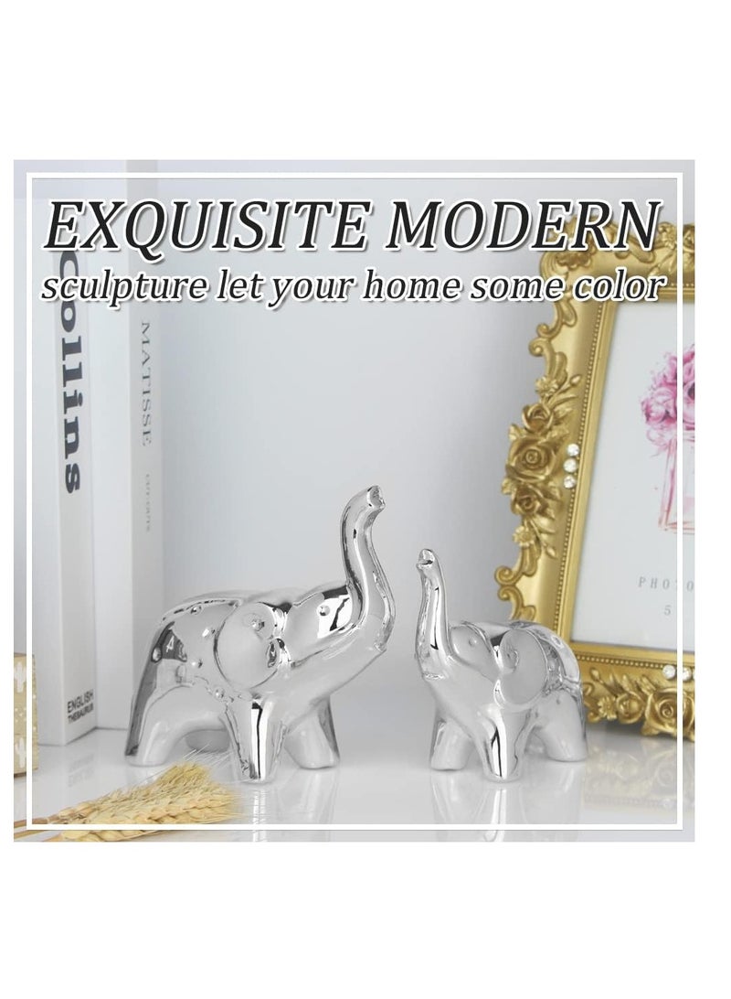 Raxoom A Pair Elephant Statue Home Decor,Modern Style Figurines,Sculpture for ​Office Desktop Bookshelf Living Room (Ceramics Silver) - Image 3