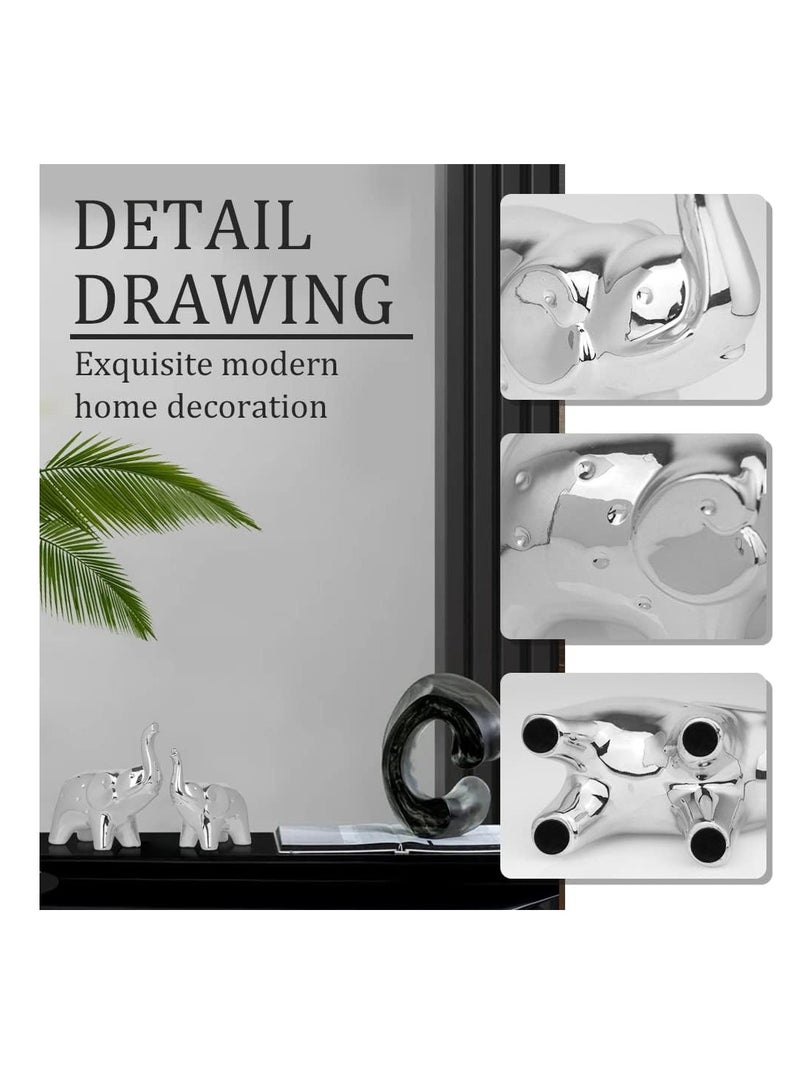 Raxoom A Pair Elephant Statue Home Decor,Modern Style Figurines,Sculpture for ​Office Desktop Bookshelf Living Room (Ceramics Silver) - Image 4