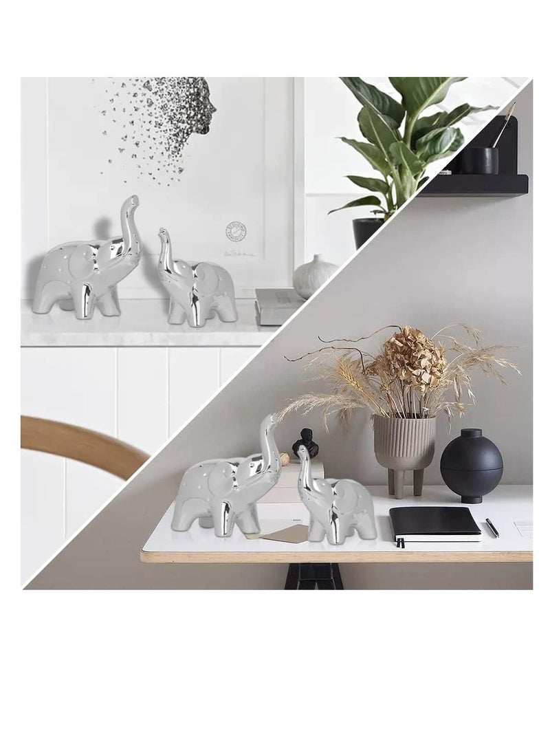 Raxoom A Pair Elephant Statue Home Decor,Modern Style Figurines,Sculpture for ​Office Desktop Bookshelf Living Room (Ceramics Silver) - Image 5