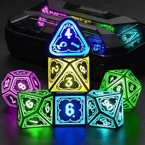 FONVGOGO Wireless Light Up Dice Set D and D RGB for Dungeons and DragonsCool LED DND Dice with Charging Box Rechargeable 7 Color Polyhedral Role Playing Dice for DND Gifts RPGAstral Shard Black - Image 1